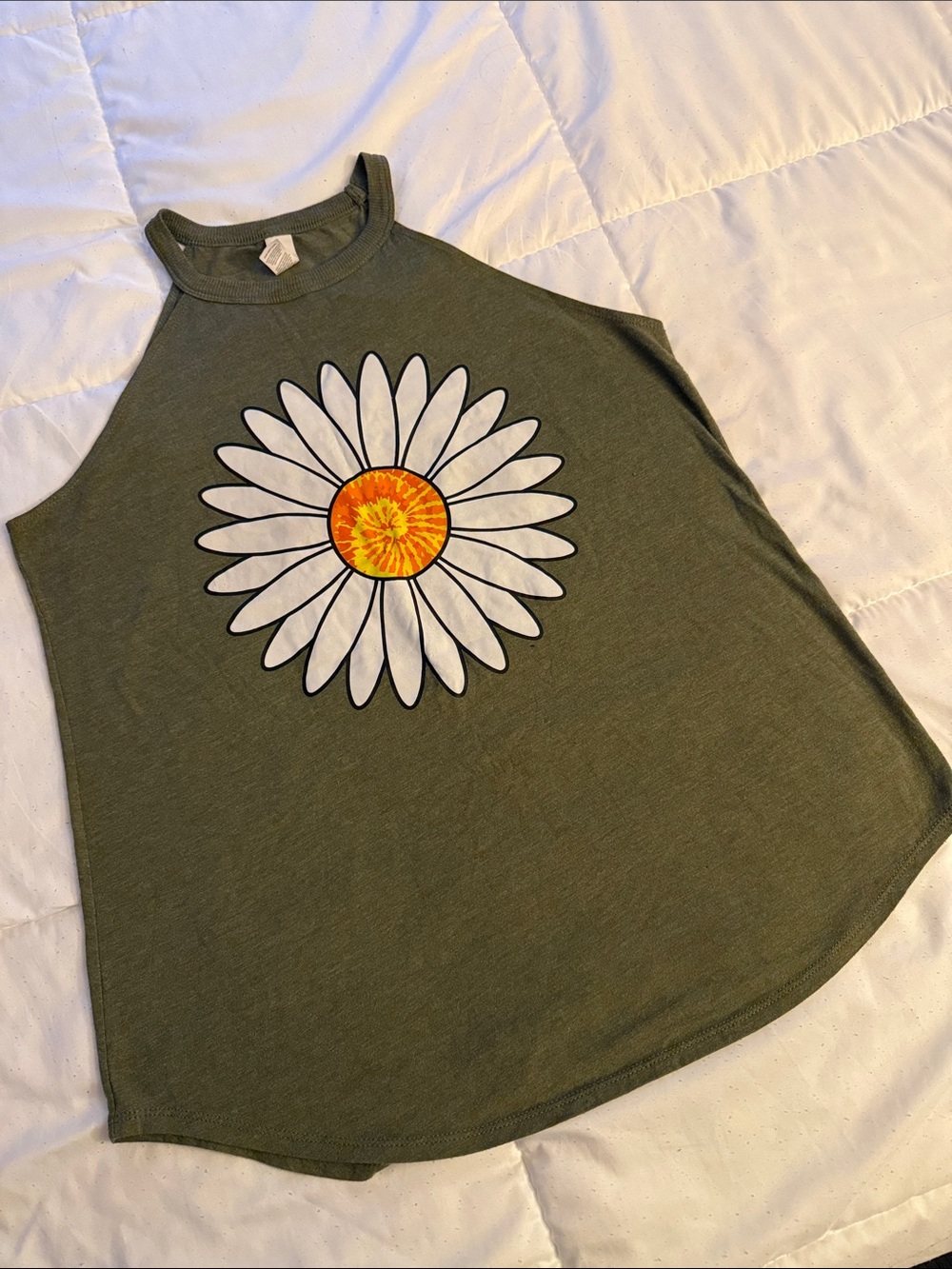 Olive Green Daisy Graphic Halter Tank Top